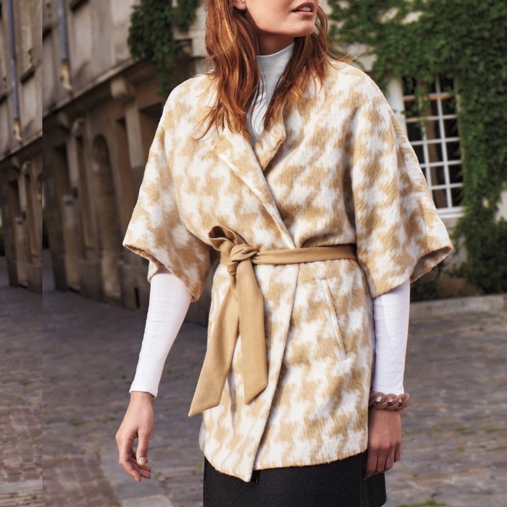 Anthropologie Houndstooth Elevenses Wrap Coat